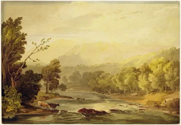 En udsigt over Brathay nær Ambleside (wc over spor af grafit på papir)